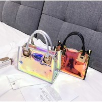 2pcs Clear Jelly Handbags Waterproof PVC Shoulder Transparent Tote Bag for Shopping Beach Travel Dating