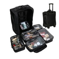 professional beauty make up bag soft-sided nylon rolling makeup case with cosmetic drawer